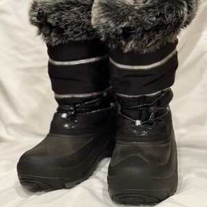 Kamik Black and Gray Fur-Trimmed Boots size 6 NWOT